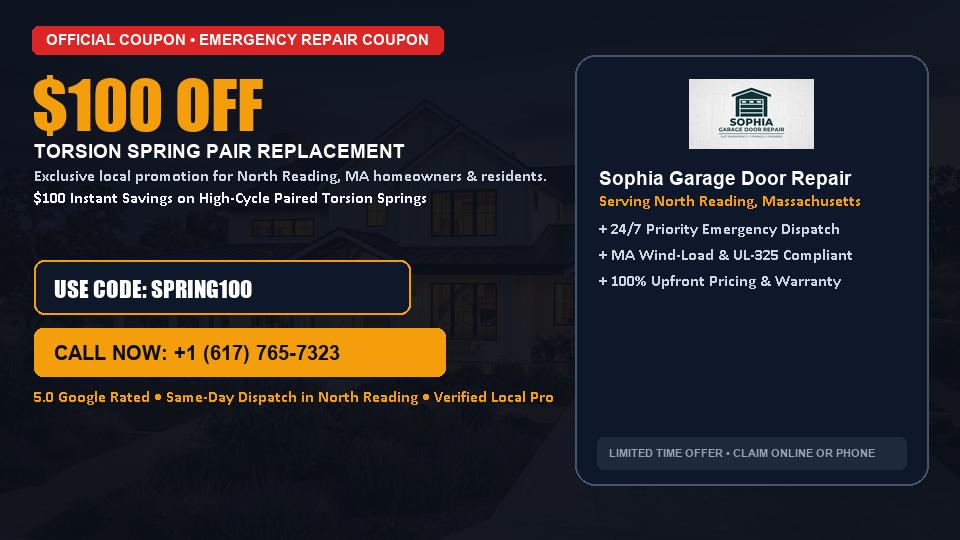 $100 OFF Dual High-Cycle Torsion Spring Replacement in North Reading, MA - Sophia Garage Door Repair